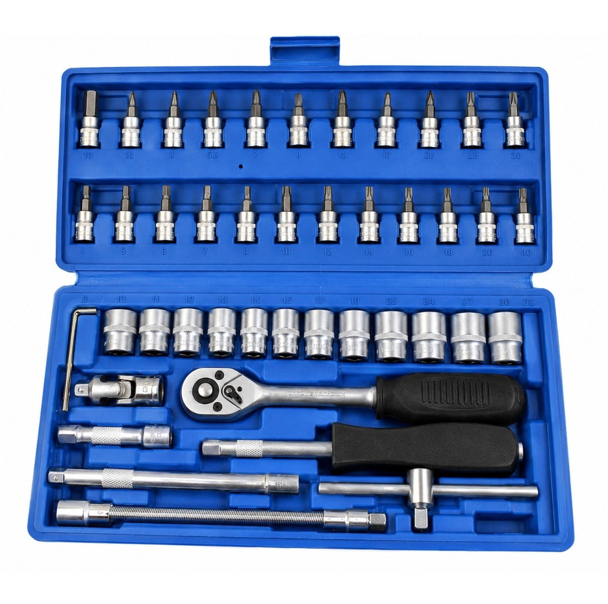 Doppendoos 46-delig Satin Finish – complete ratel- en bitset